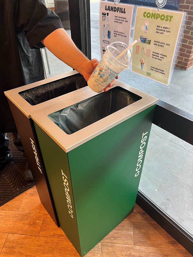 Ben & Jerry's Milkshake cup getting thrown in compost bin
