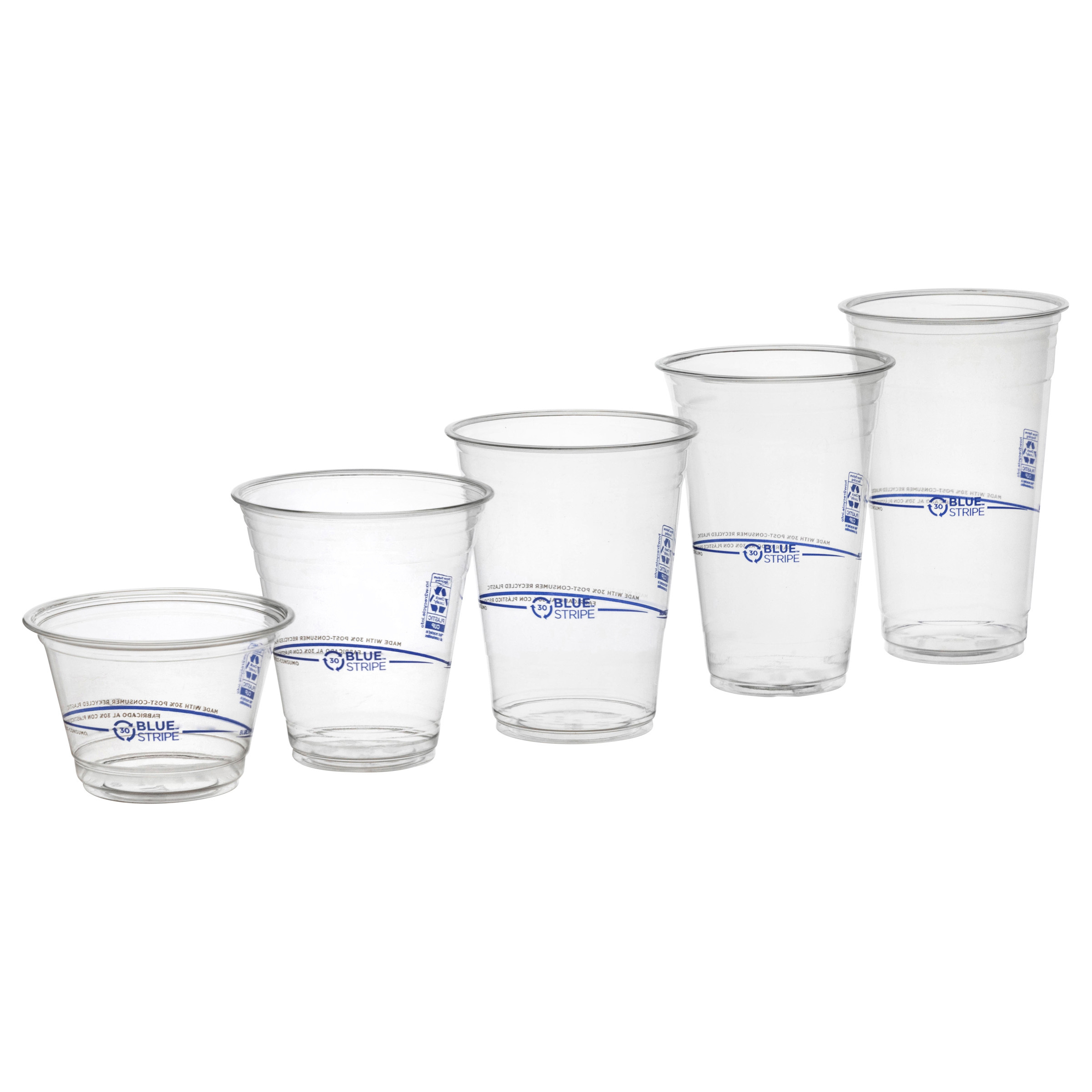 New branding on group of BlueStripe cold cups